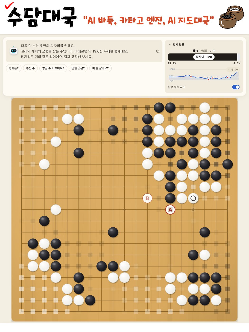 수담대국 — AI 바둑, 카타고 엔진, AI 지도대국